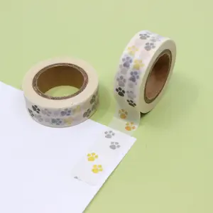 Yellow and Grey Walking Paw Prints Washi