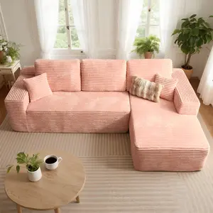 XIZZI 104.3" Sectional Cloud Couch with L-Shape Chaise Modern Modular Sofa with Fixed Arms Deep Seat Upholstered Couches for Living Room Bedroom Plush Corduroy Cloud Velvet Fabric No Assembly Required