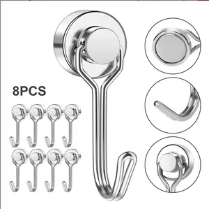 8 Pack Heavy Duty Magnetic Swivel Hooks – 30LB Strong Neodymium Rotating Swing Hooks for Cruise Cabin Organization, Refrigerator, Kitchen, Locker & Metal Surfaces, Space Saving Hanging Hooks