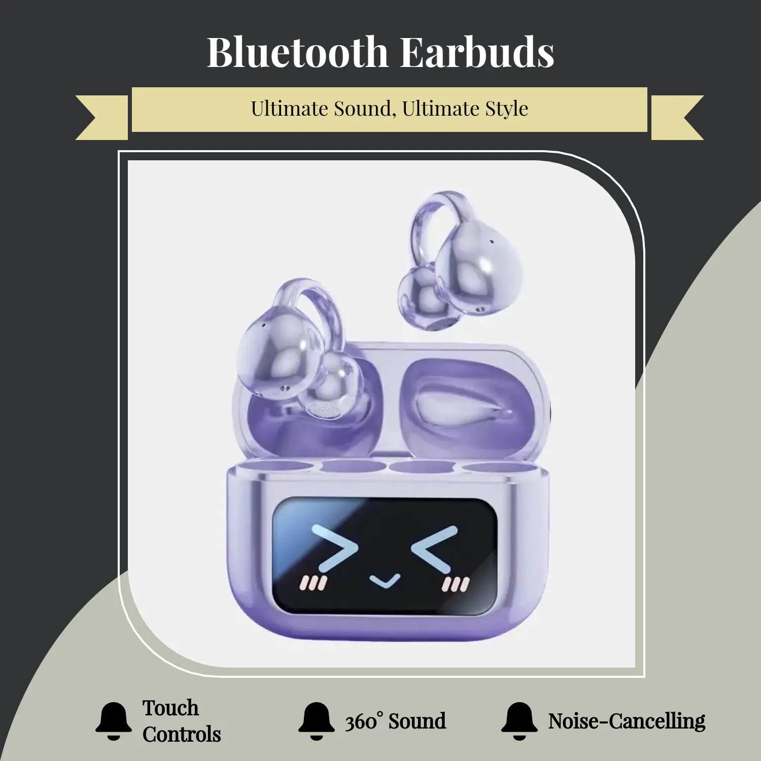 Essential Bluetooth Headphones with Touch Control 360-Degree Surround Sound Noise-Canceling Mic LCD Display for Sports Fitness Office Use Leak-Proof Comfort Fit