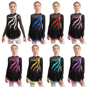 easyforever Kids Girls Figure Ice Skating Dance Costume Leotard Shiny Rhinestone Ballet Dance Dress