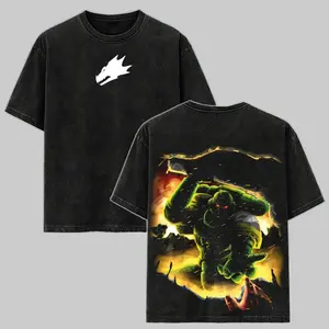 Warhammer 40k Salamanders 2 Sided Printed Oversize T-Shirt for Men, Gym Vintage Heavyweight Soft Cotton Tee, Acid Wash Baggy Shirt, Comfortable Everyday Wear, Menswear Top