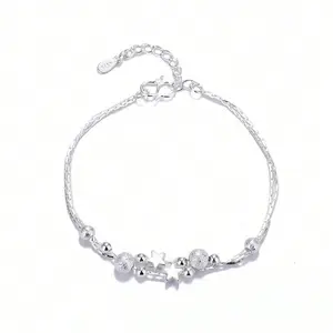 Fashionable Double-Layer Five-Pointed Star Bracelet, Simple And Sweet, Fresh And Cute. 925 Silver Small Star Bracelet Plated