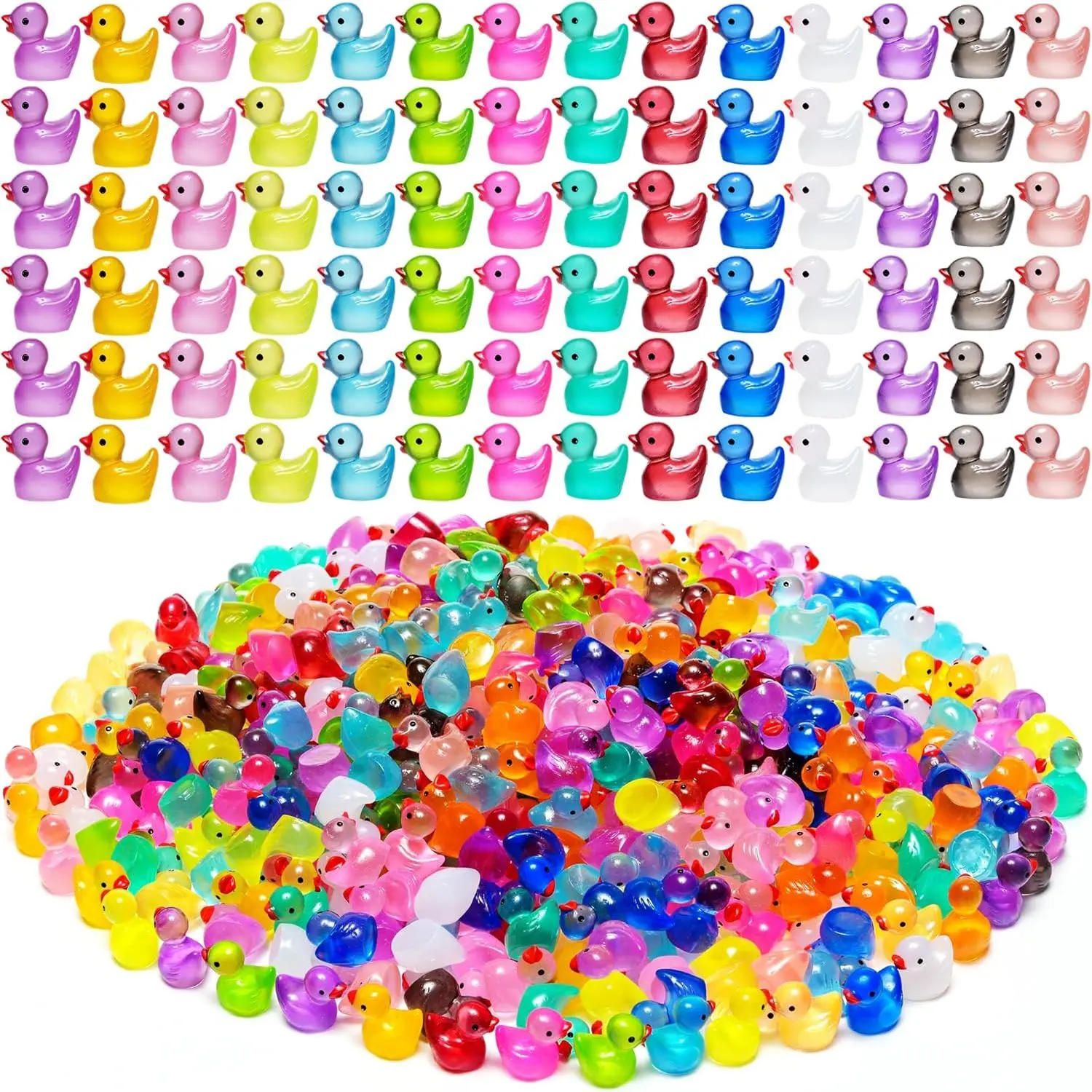 200pcs Glow-in-Dark Luminescent Mini Resin Ducks, Bulk Tiny Figurines for DIY Garden Decor & Aquarium Crafts, Decorative Home Gift Statues
