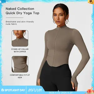 MFVIM Women's Short-Sleeved Sports Jacket with Zipper Hood, Running Sports Jacket, Slim-Fit Long-Sleeved Yoga Top Quick Dry Breathable Fabric Athletic Techwear Athleisure Style