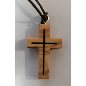 OLIVE WOOD 3.2CM CROSS IN CROSS ON CORD