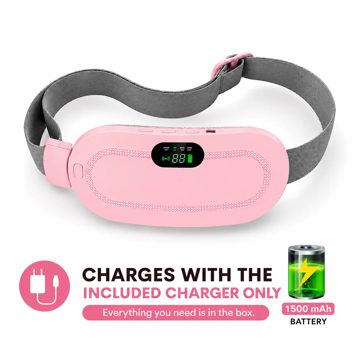 Cordless Rechargeable Heating Pad Belt with Vibration – Adjustable Waist Wrap, 3 Heat Levels & 4 Massage Modes