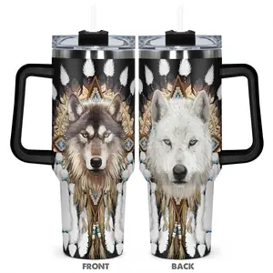 Wolf Pattern Stainless Steel Tumbler, 1 Count 40oz Insulated Durable Water Bottle, Drinking Cup for Home Office School Outdoor Camping, Drinkware