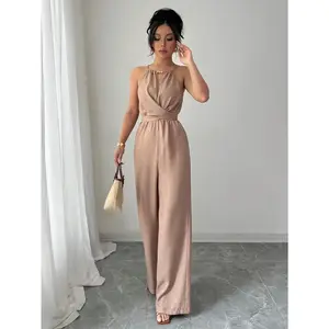 Women's Jumpsuit Dressy One Shoulder Buckle Decor Ruched Wide Leg Jumpsuits Elegant Party Overall