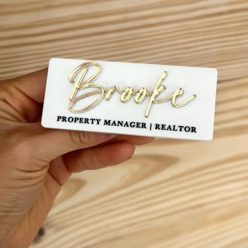Custom Acrylic Magnetic Name Badge - Personalized Script Design Badge for Realtor, Nurse, Office Staff, Spa Staff, Business Owner, Content Creator