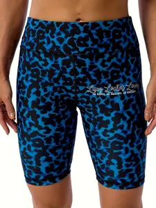 Women's Five-Inch Yoga Shorts, Printed Yoga Leggings, Tummy Control, Butt-Lifting, Back Zipper, Basic Style, Ice Blue Tortoishell 1-