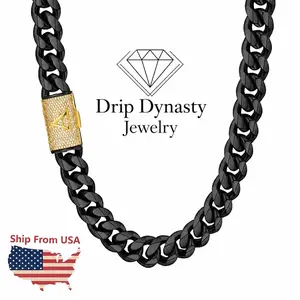 Miami Cuban Chain Letter Chunky Men's Black Cuban Chain Necklace - Fashion Versatile Stainless Steel Gift for Party, Daily Decoration, Hip Hop Punk Style - Outdoorfun necklaces men men's jewelry initialnecklace  link  name necklace name plate necklace, Gi