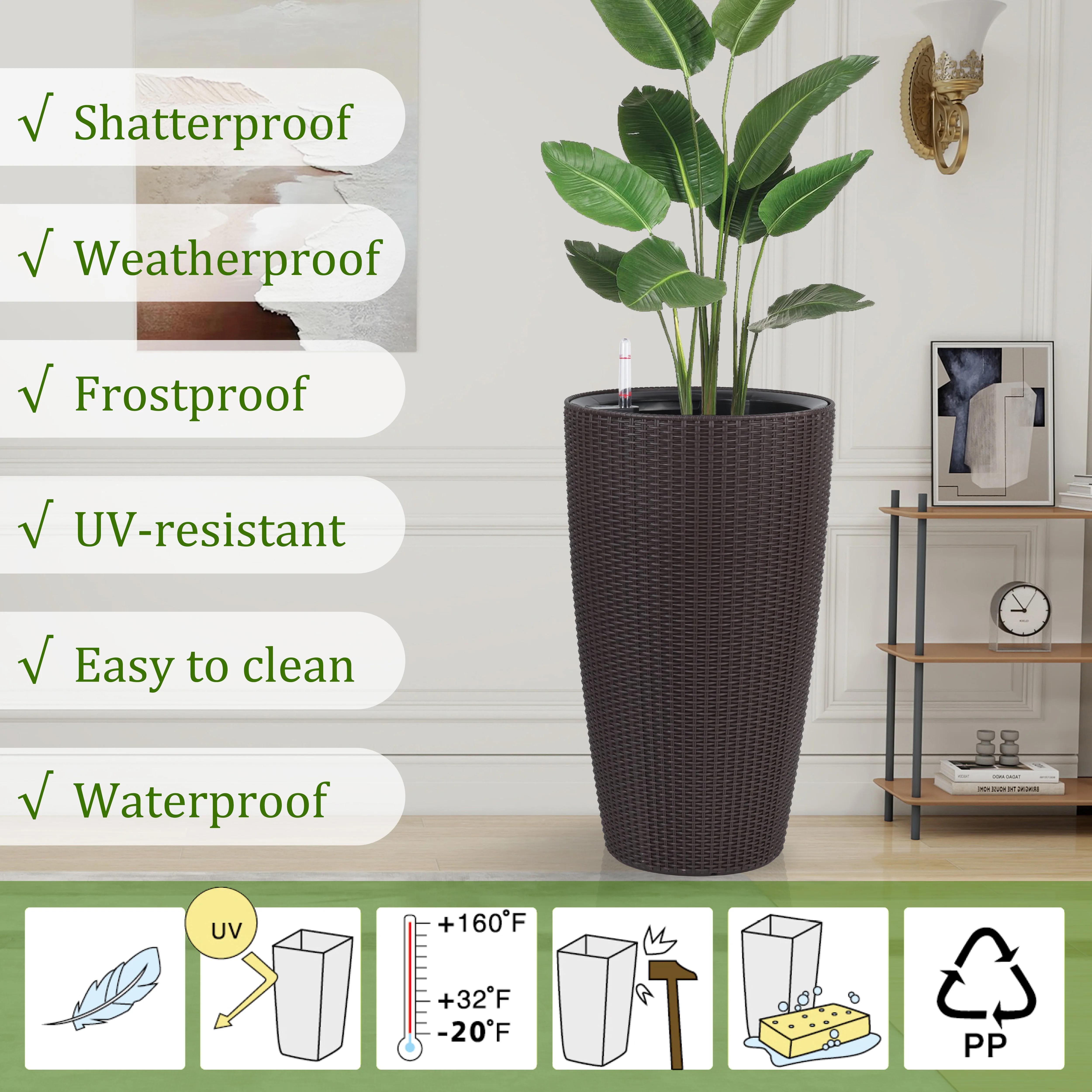 In Stock 22.5.in  Plastic Rattan Self-watering Flower Pot for Indoor and Outdoor Use