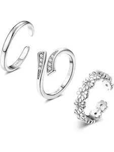 3PCS 14K Gold Filled Toe Rings for Women Adjustable Silver Gold Toe Ring Set Cute Opal CZ Daisy Flower Toe Rings Open Band Hawaiian Beach Summer Foot Jewelry for Women Stackable Rings Sparkling Rings