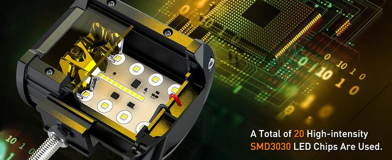 NAOEVO 4 Inch LED Pod Lights, Spot Flood Amber Lights with 2 Leads Wiring Harness, Cube Pods for Truck, Boat, ATV, UTV, 2 Pcs (Yellow)