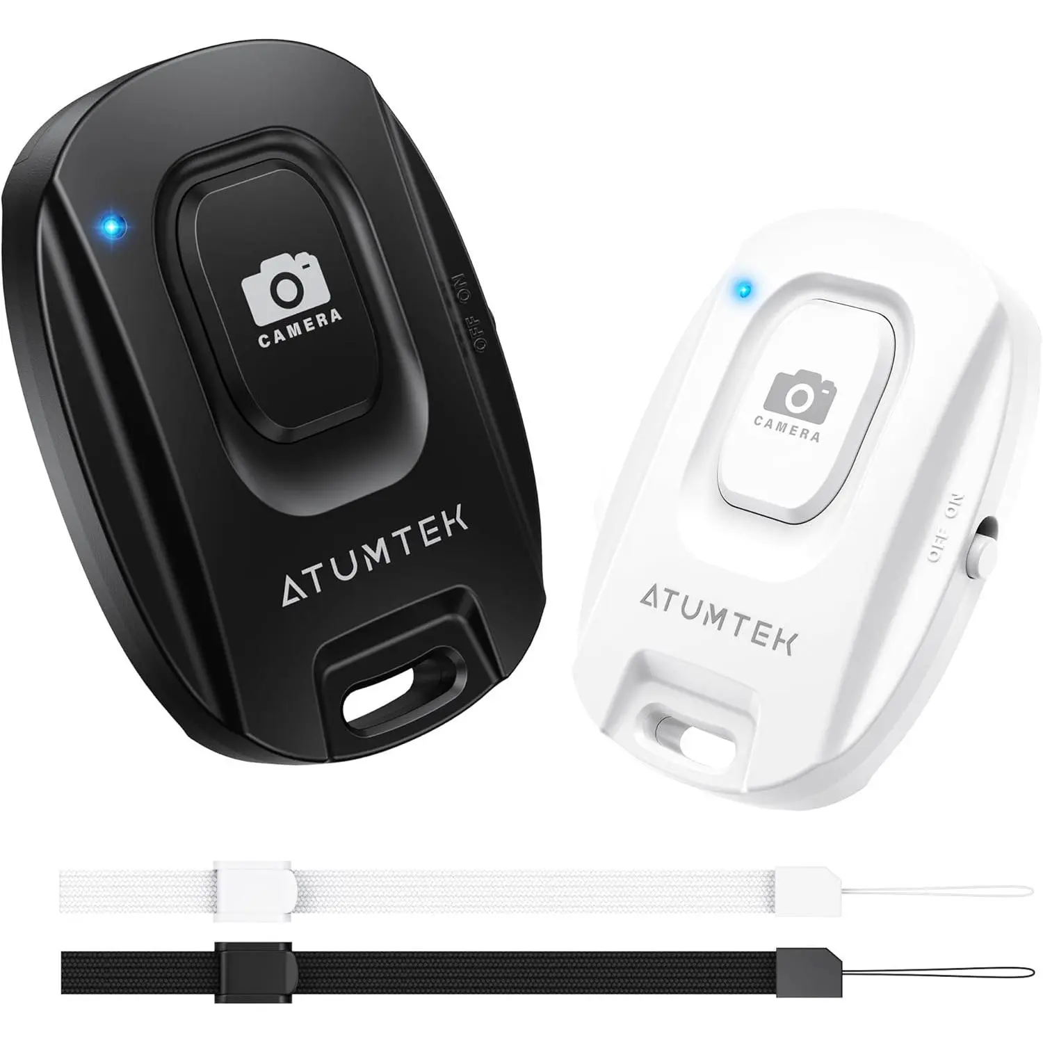 ATUMTEK 2-Pack Wireless Bluetooth 5.2 Camera Remote Shutter - Cellphone Mobile Selfie Button with Button Interface, Includes Strap for iPhone/Android Smartphones, Tech Accessories (Black & White)