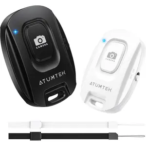 ATUMTEK Camera Remote Shutter for iPhone and Android Smartphones (2 Pack), Wireless Phone Remote Control Selfie Button for Photos and Videos (Bluetooth 5.2), Wrist Strap Included, Black & White