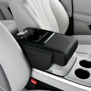 Car Center Console Cover, PU Leather Car Armrest Cushion with 2 Storage Bags Cup Holder, Tissue Box Slot, Phone Slot for Sedans, Car Accessories Interior Organizers