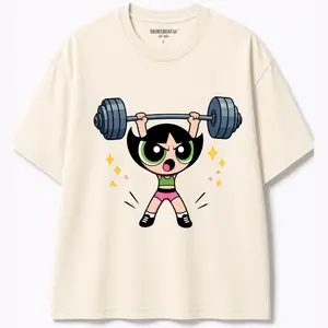 Bubleess #Powerpuffff Girls Gym T-Shirt, Cute Weightlifting Cartoon Shirt, Cartoon Character Shirt, Unisex Graphic Tee, Heavy Lifting Shirt, Gym Shirt, Gift for Fan #Powerpuffff, Youth & Adult Shirt