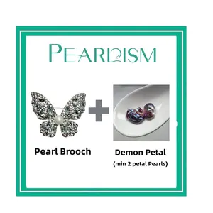 【Adee】Butterfly Pearl Brooch  + Demon Petal pearl   (Min 2  pcs pearls as gift) [Open in live]｜Freshwater Deep color Petal Seedless Pearl