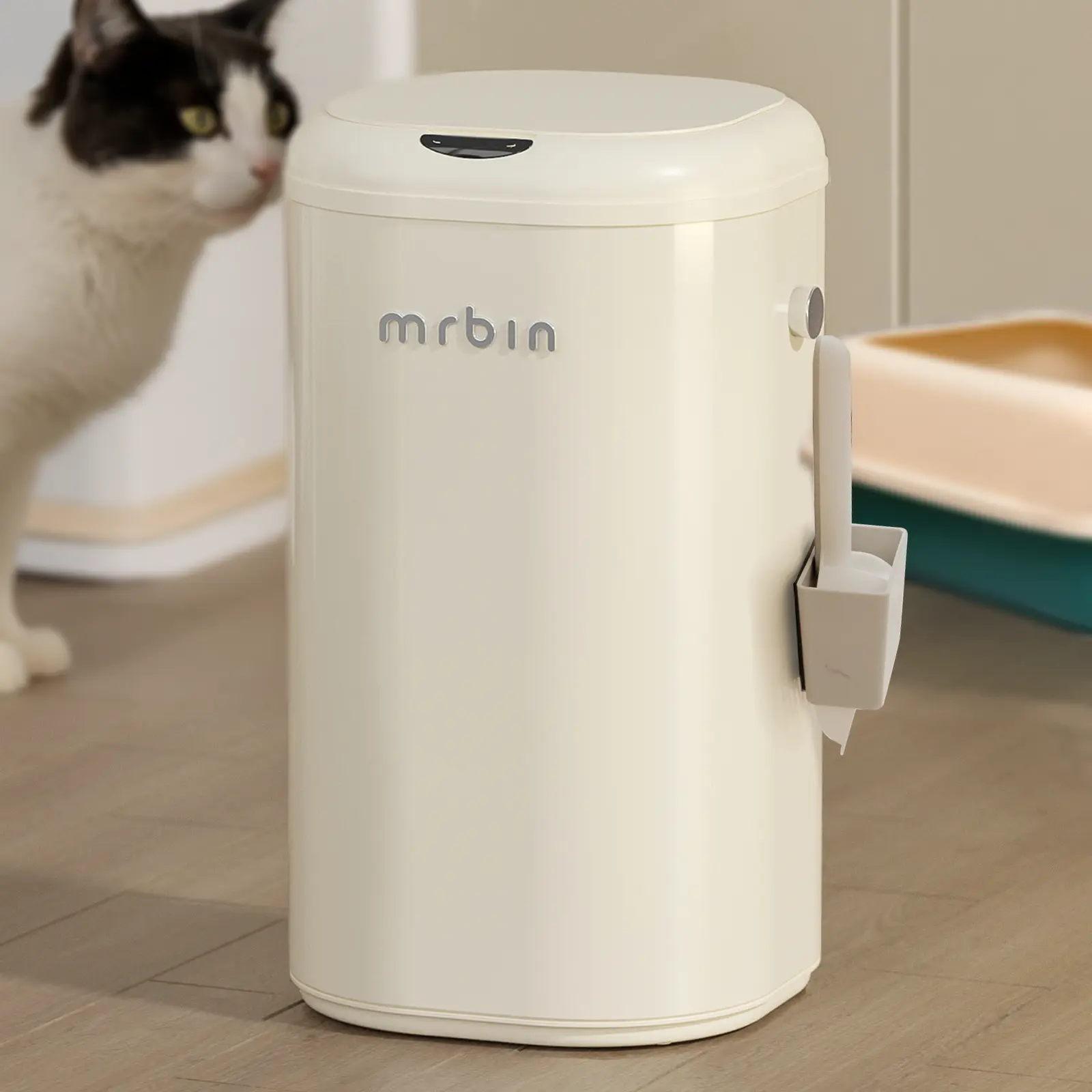 MRBIN 18L/4.8gal Metal Adsorption Garbage Bin - Motionsensor, Automatic Absorbing Bag, Portable with Wheels, Odor Control for Cat Poop, Diaper Disposal Home Care Bin, Diaper Pail