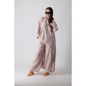 Wide Linen Pants JESIKA - Breathable Comfortable Casual Wear for Women with Elastic Fit and Flowing Design