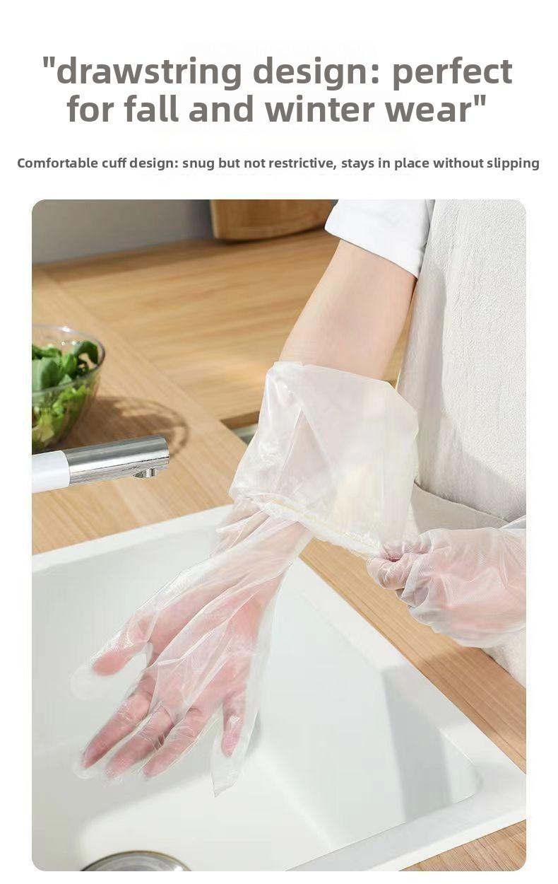 10pairs Disposable Long Sleeve Gloves, 60cm, Thickened, Elastic Cuff, Durable Clear Household Cleaning Gloves