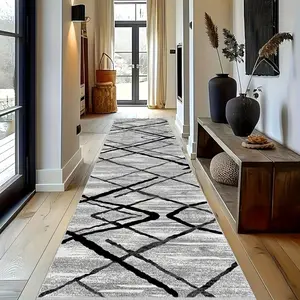 Geometric Lines Hallway Runner Rug, Ultra Soft Washable Long Strip Carpet for Bedroom Bedside, Room Decor Corridor Living Room Kitchen Entrance, Machine Washable Rug, Modern Indoor Rug