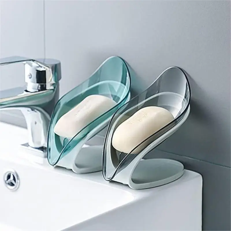 Soap Tray Holder, 2pcs Self-draining Leaf-shaped Soap Bar Holder, Bathroom Accessories Modern Simple Durable Soap Storage Rack for Bathroom Kitchen Si