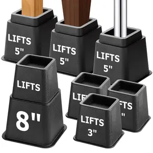 Realway Adjustable Bed Risers - Elevation In 3, 5 Or 8 Inch - Heavy Duty Stackable Furniture Risers Supports 1, 300 Lbs - For Under-Bed Storage, College Dorms, Table And Couch, 4 Pack Bed Lifts Black