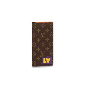 Louis Vuitton Brazza Rubber-Theme Long Wallet for Men, Monogram Canvas and Calfskin, Fold-Over Design, Brown