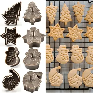 Plastic Christmas Cookie Mold Creative Press Cookie Mold Four-Piece Set of Kitchen Baking Tools Cookie Mold Cookiecutter(4pcs/set)