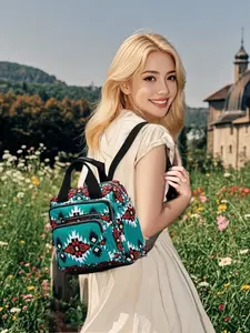 Women's Ethnic Pattern Zipper Crossbody Bag, Boho Style Large Capacity Handbag, Fashionable Crossbody Bag for Daily Use