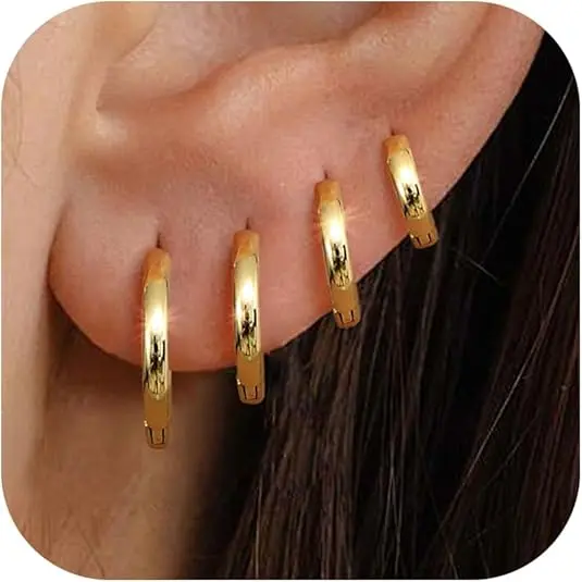 Gold : 4 Pairs of Hoops : 6/8/10/12mm