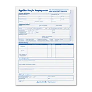 Tops  Employment Application Forms, 11 in. x 17 in., 25-PK, White-BE Ink