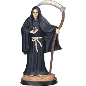 12"H Black Santa Muerte Holding Scythe Statue Our Lady of The Holy Death Figurine Statue Sculpture Ornament Decoration Home/Room Decor and Perfect Gift Ideas for Women/Men, House Warming, Holidays and Birthdays Great Collectible Addition  Religious