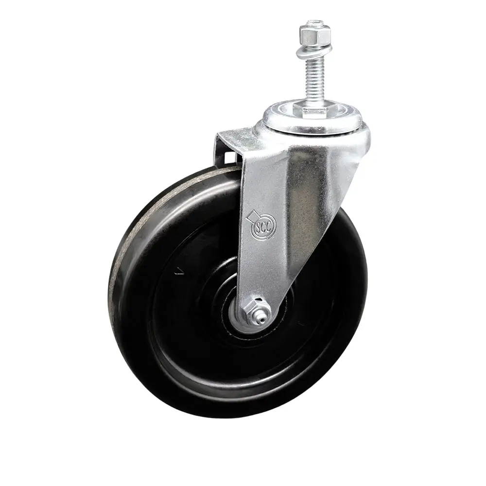 Service Caster SCC-TS20S615-PHS-381615 Series #20 Phenolic Swivel Threaded Castors, 6x1.5 inches Black Wheel, 0.38 in Threaded Stem, Ball Bearings, 300 lbs Load Capacity, Floor Safe, for Industrial Carts & Equipment