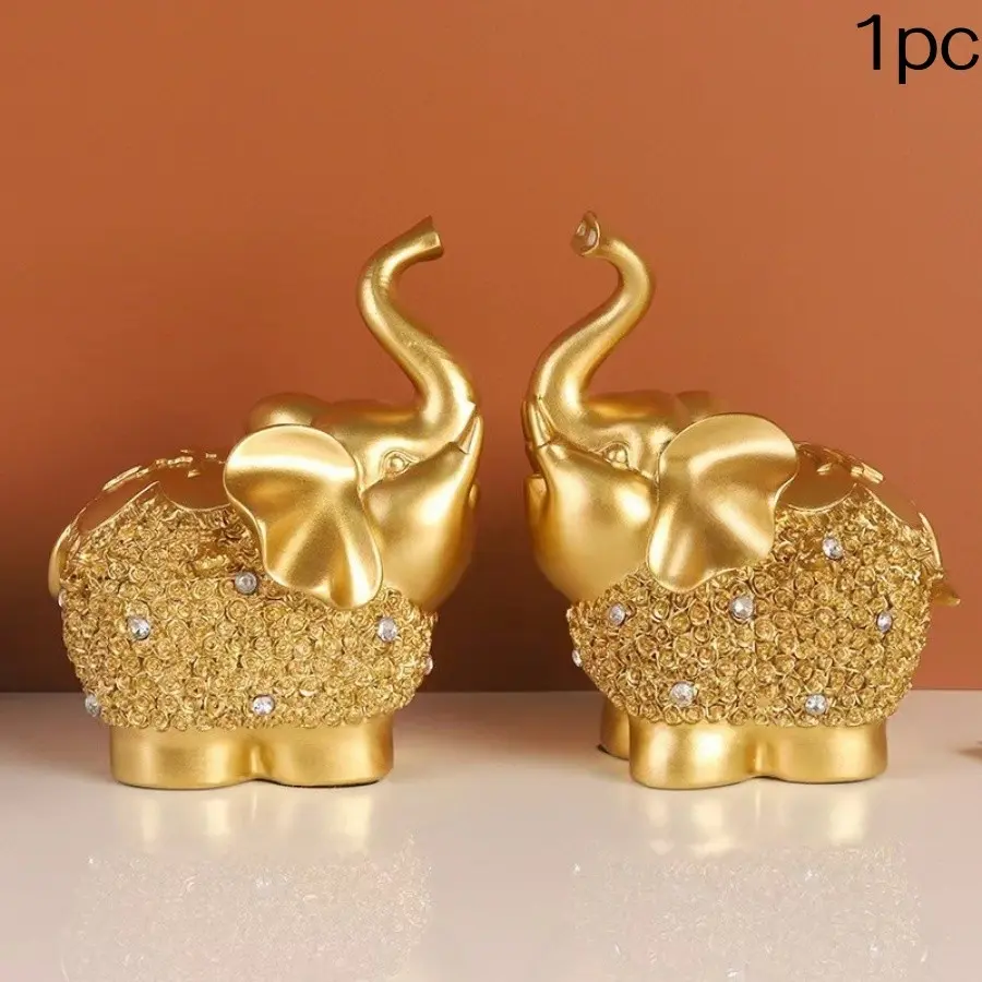 Golden Happiness Elephant Resin Craft, Elegant Decorative Piece Home Decoration for Living Room, Entryway, Bar Cabinet, TV Stand, High-End Ornament, Resin Animal Ornaments, Animal Decorations