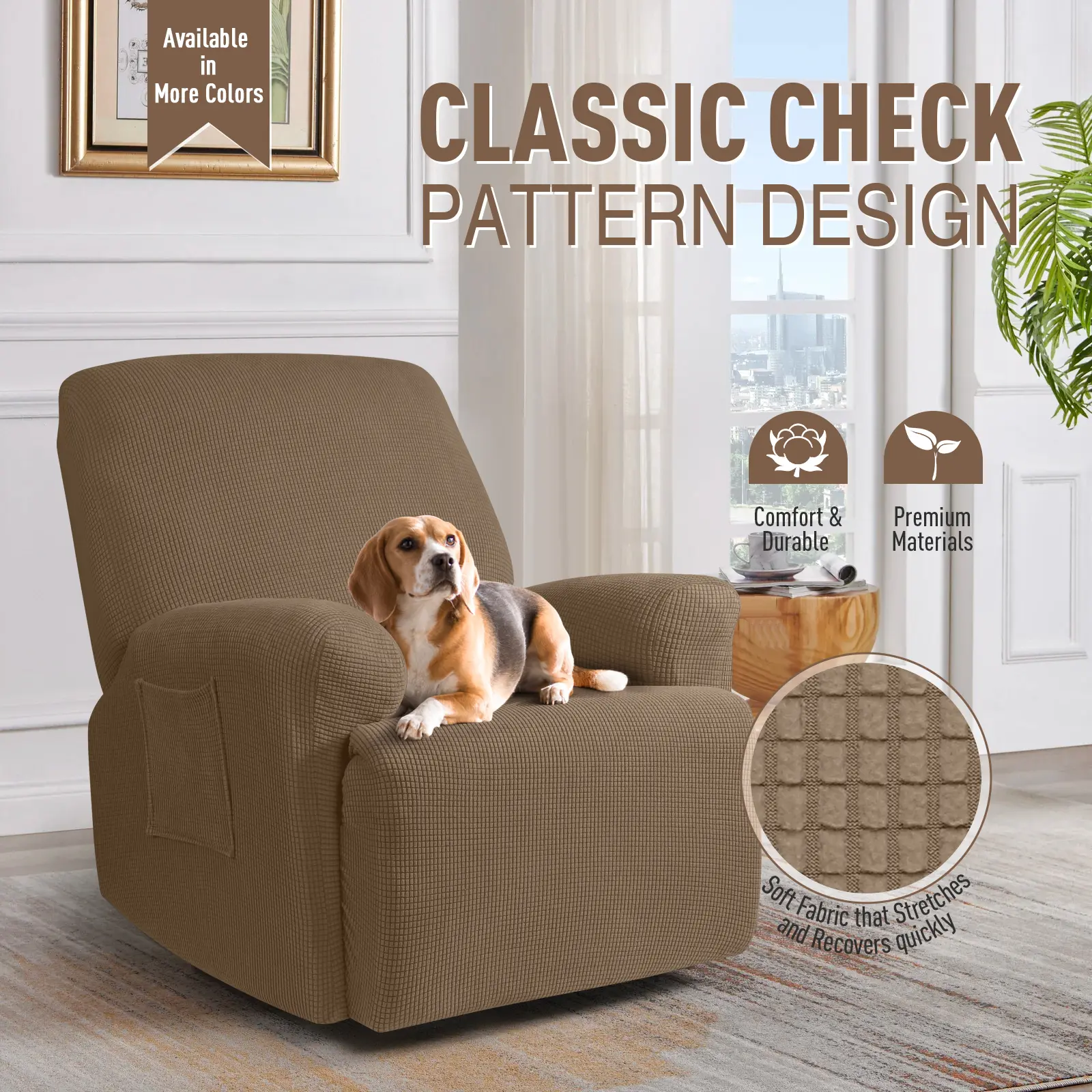 TAOCOCO Oversized Recliner Chair Cover 36-46", 4-Piece Soft Stretch Jacquard Sofa Slipcover with Pocket