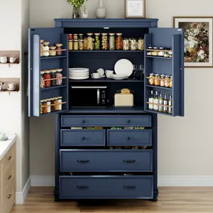 77.3" Tall Kitchen Pantry Cabinet,Modern Pantry Storage Cabine with 6 Door Shelves,2 Adjustable Shelves and 5 Drawers,Freestanding Buffet Cupboard for Kitchen,Dining Room (Blue)