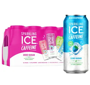 Sparkling Ice Caffeine Variety Pack, Flavored Sparkling Water, Zero Sugar, with Vitamins and Antioxidants, 16 fl oz, 12 count (Citrus Twist, Black Raspberry, Blue Raspberry, Strawberry Citrus)