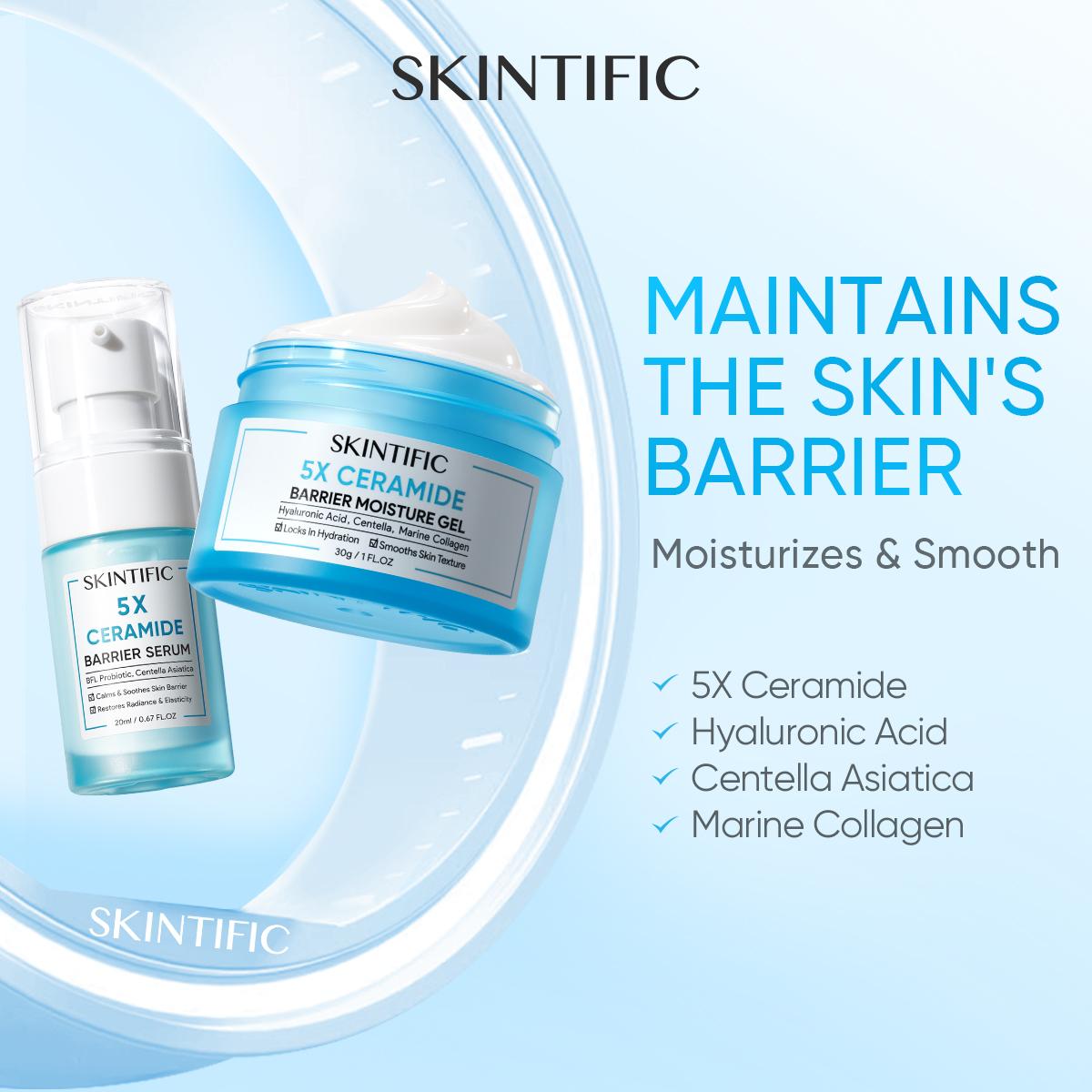 SKINTIFIC 2PCS Barrier Repair Combo - 5X Ceramide Serum and Moisture Gel for Sensitive Oily Skin Vegan Oil Control Redness Relief 24H Hydration SKINTIFIC 2PCS Barrier Repair Combo - 5X Ceramide Serum and Moisture Gel for Sensitive Oily Skin Vegan Oil Control Redness Relief 24H Hydration