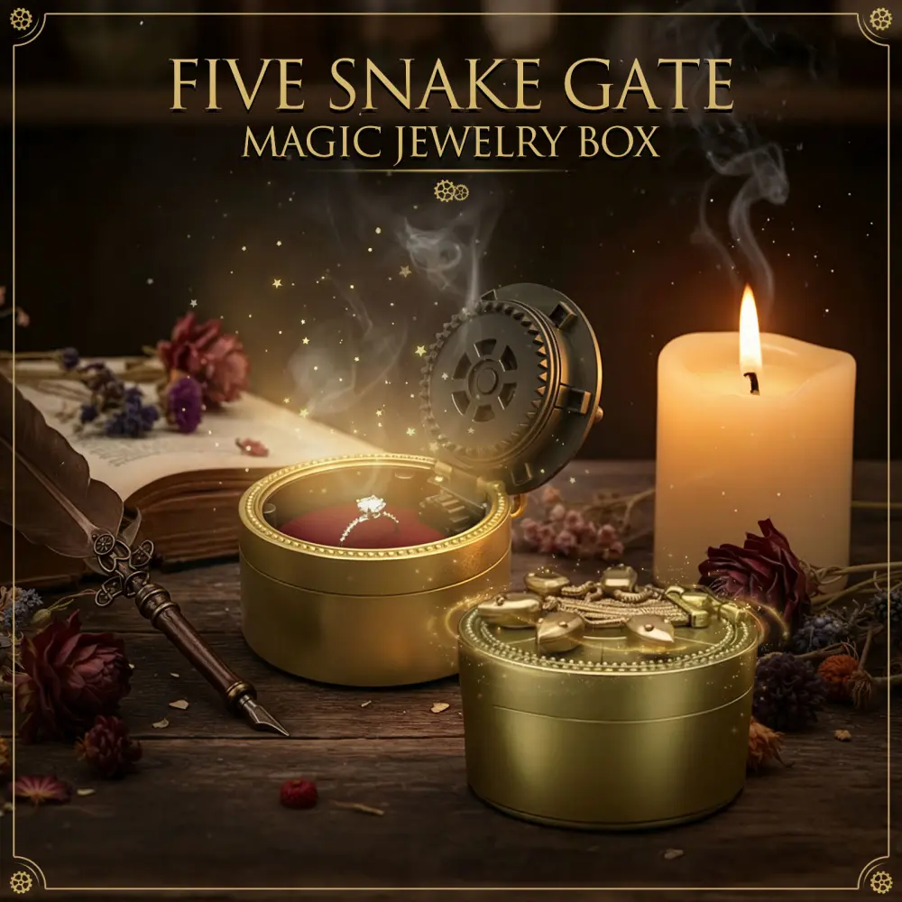 Vintage 5-Serpent Gate Magic Alloy Storage Box - Jewelry Organizer with Mechanical Serpent Lock, Included Demo Ring, Fantasy Ornaments, Home Decor for Bedroom Collectors