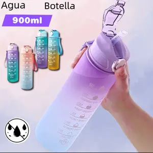 Botella de agua deportiva de 900ML con marcador de tiempo, taza a prueba de fugas, botella de agua portátil motivacional para deportes al aire libre, Fitness sin BPA Bottle Drink Drinkware Cup Water Bottles Portable