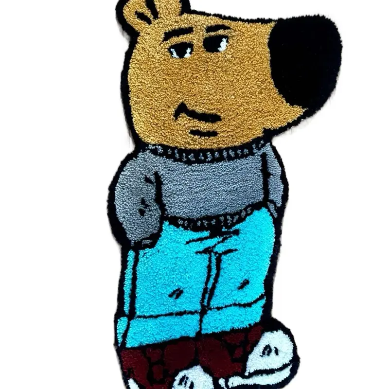 Chill Guy Rug – Handmade Tufted Acrylic Yarn Rug, Soft Non-Slip Floor Mat, Cartoon Character Decor, 23x13 Inches