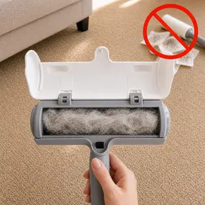 Reusable Pet Hair Remover Roller - Static Fur Remover for Dogs & Cats - Perfect for Furniture, Carpet & Bedding  - Washable Lint Roller with Large Dustbin & Cute Design - Bonus Cat Chew Toy Included, Easter Gift