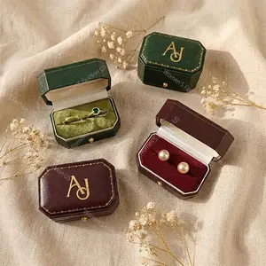 Personalized Velvet Double Ring Box | Custom Wedding Engagement Ring Holder
