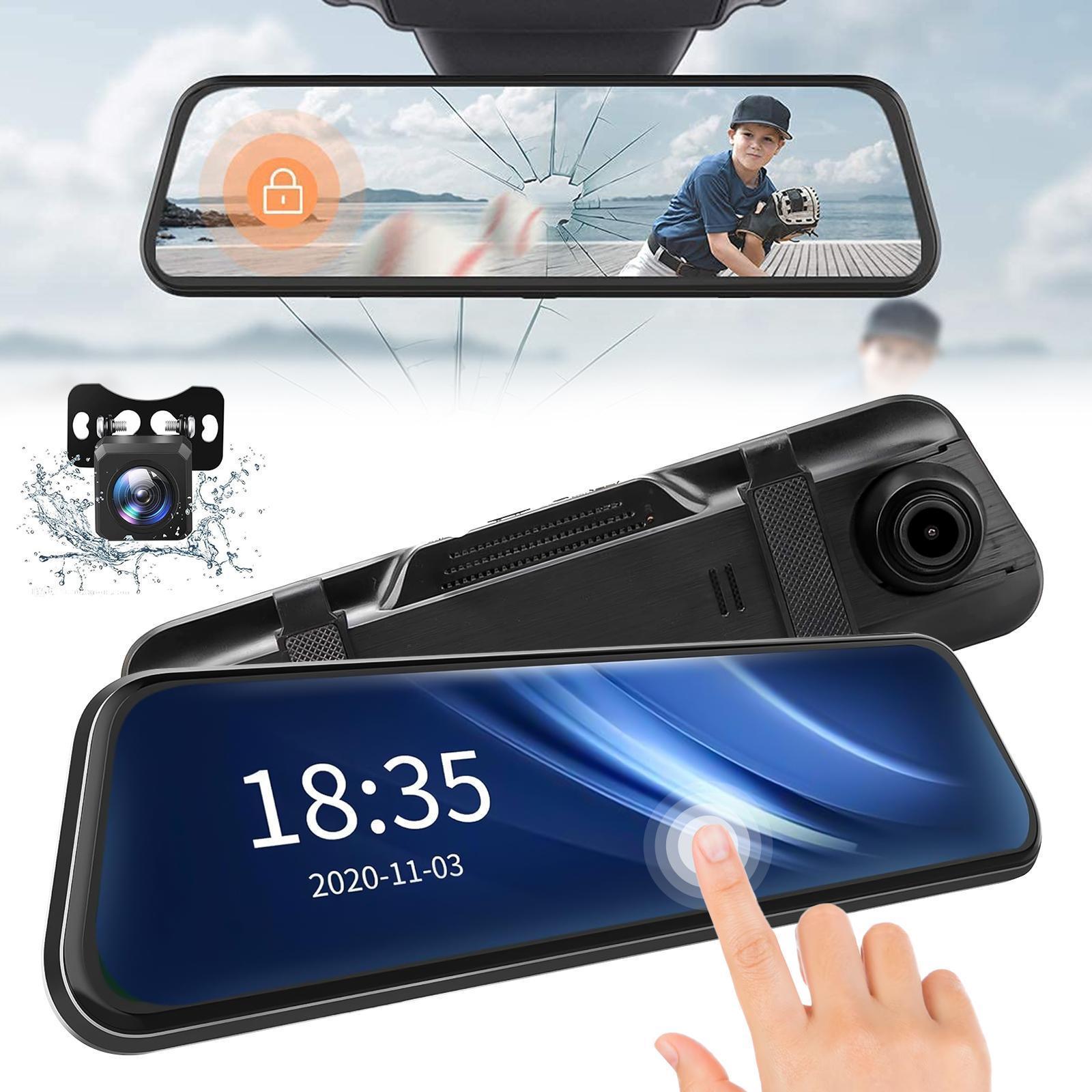 10-inch dash cam night vision, 1080P full touch screen with parking monitoring and reversing assist function, 24-hour loop recording