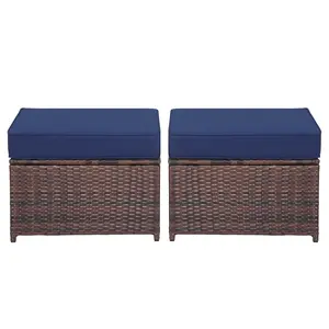 Third choice Outdoor Patio Ottoman,2 Pieces All Weather Rattan Wicker Ottoman Seat,Patio Rattan Furniture,Outdoor Footstool Footrest Seat with Removable Cushions