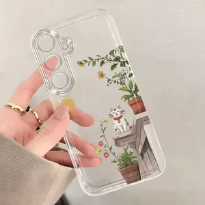 Phone Case - Sun Kitten Flower Leaf Phone Case for Samsung Galaxy A02 A03S A04 A05S A06 A13 A14 A15 A16 5G A21S Transparent Full Coverage A22 A23 A24 A25 A26 A32 A34 A35 A50 A52 A36 A56 A53 A54 Personalized Creative Phone Case A55 A73 S21 Ultra S22